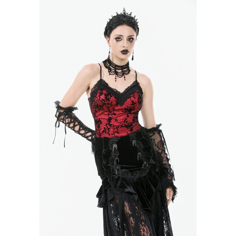 Dark in Love Gothic Maxi Skirt Lace Velvet Layered Black UK 8-22 - QHA UK