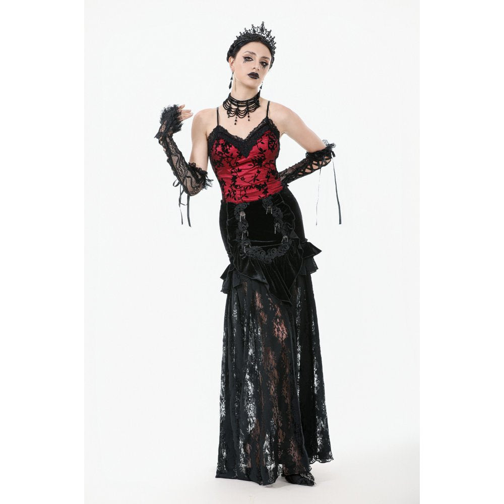 Dark in Love Gothic Maxi Skirt Lace Velvet Layered Black UK 8-22 - QHA UK