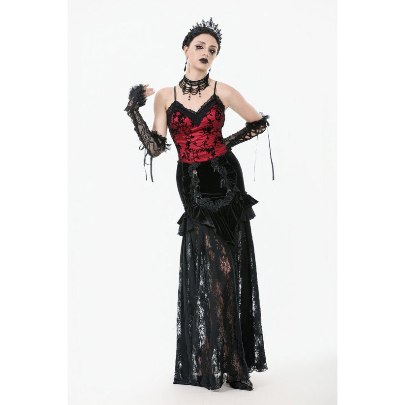 Dark in Love Gothic Maxi Skirt Lace Velvet Layered Black UK 8-22 - QHA UK
