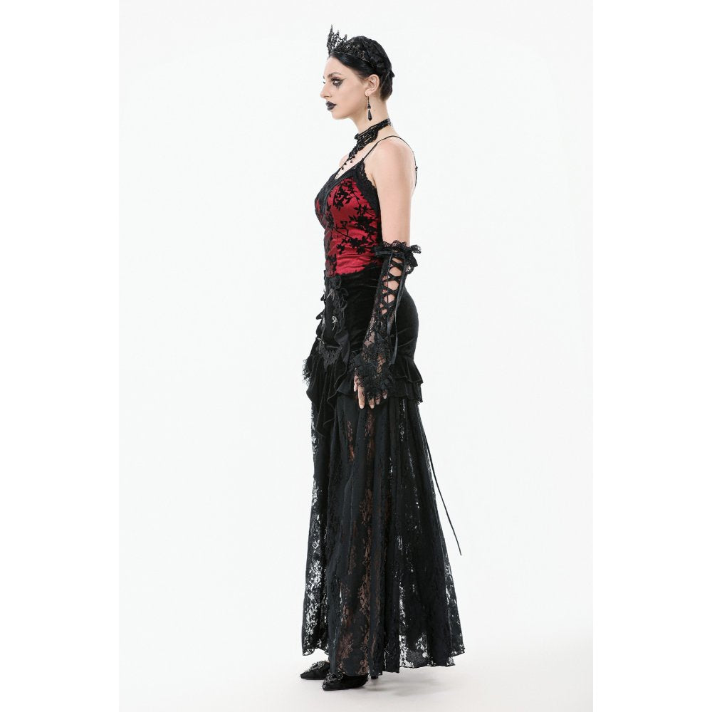 Dark in Love Gothic Maxi Skirt Lace Velvet Layered Black UK 8-22 - QHA UK