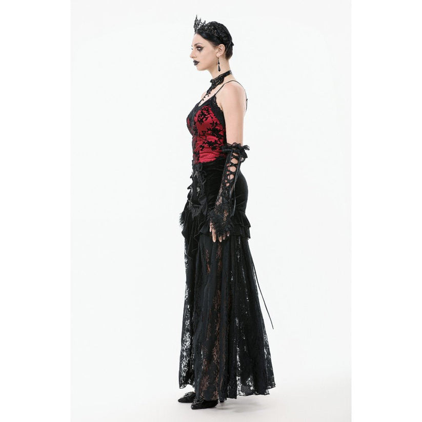 Dark in Love Gothic Maxi Skirt Lace Velvet Layered Black UK 8-22 - QHA UK