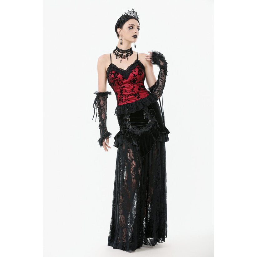 Dark in Love Gothic Maxi Skirt Lace Velvet Layered Black UK 8-22 - QHA UK