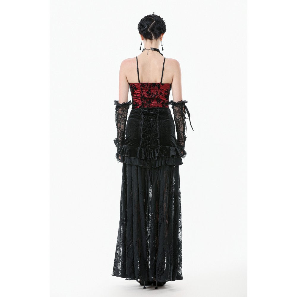 Dark in Love Gothic Maxi Skirt Lace Velvet Layered Black UK 8-22 - QHA UK