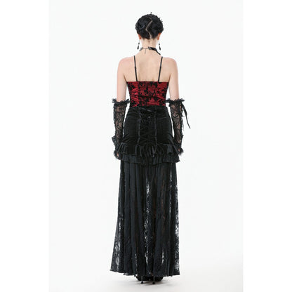 Dark in Love Gothic Maxi Skirt Lace Velvet Layered Black UK 8-22 - QHA UK
