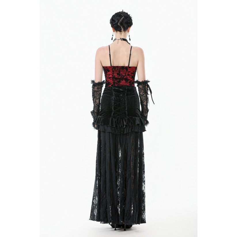 Dark in Love Gothic Maxi Skirt Lace Velvet Layered Black UK 8-22 - QHA UK