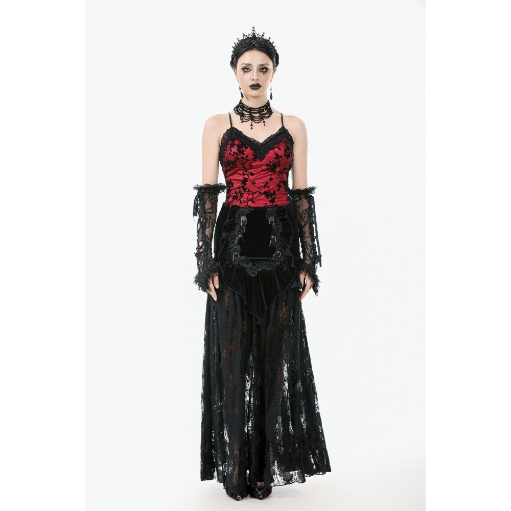 Dark in Love Gothic Maxi Skirt Lace Velvet Layered Black UK 8-22 - QHA UK
