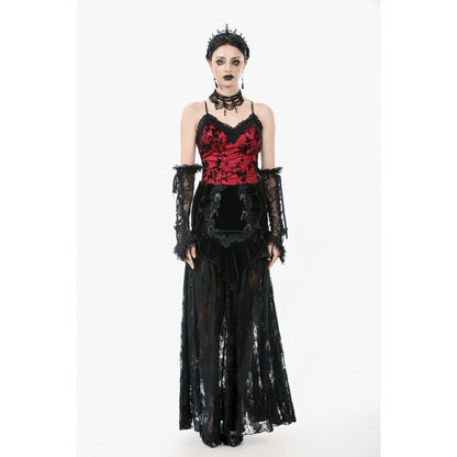 Dark in Love Gothic Maxi Skirt Lace Velvet Layered Black UK 8-22 - QHA UK