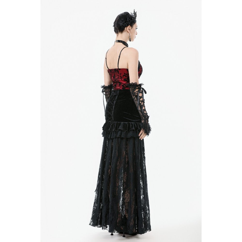 Dark in Love Gothic Maxi Skirt Lace Velvet Layered Black UK 8-22 - QHA UK