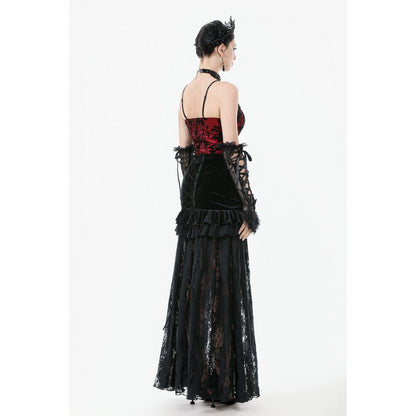 Dark in Love Gothic Maxi Skirt Lace Velvet Layered Black UK 8-22 - QHA UK