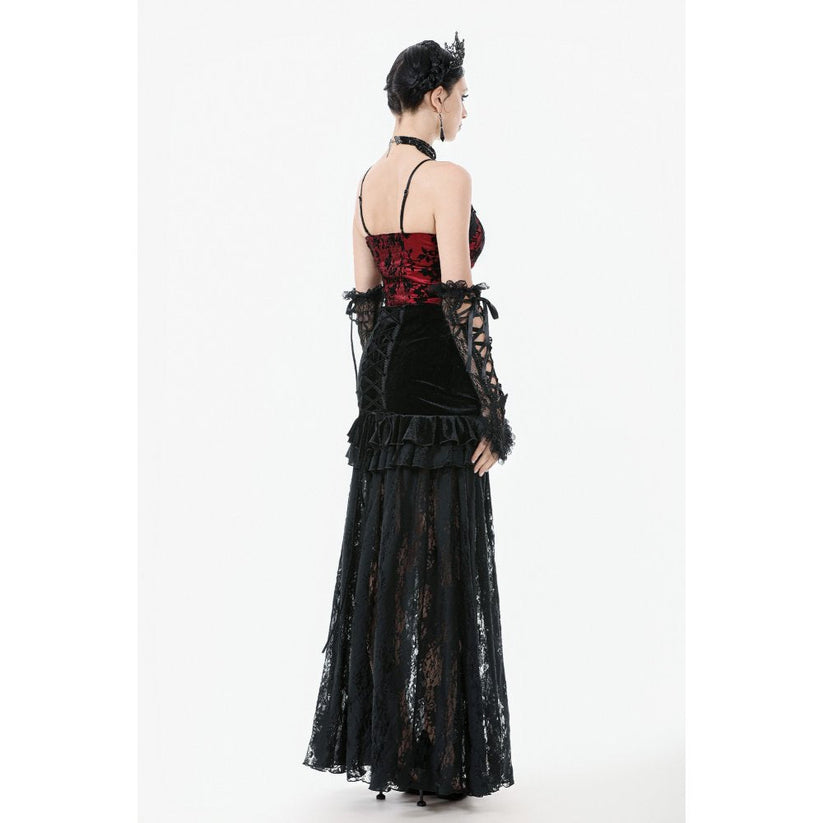 Dark in Love Gothic Maxi Skirt Lace Velvet Layered Black UK 8-22 - QHA UK