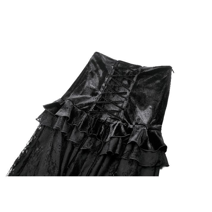 Dark in Love Gothic Maxi Skirt Lace Velvet Layered Black UK 8-22 - QHA UK