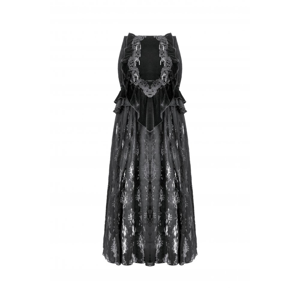 Dark in Love Gothic Maxi Skirt Lace Velvet Layered Black UK 8-22 - QHA UK