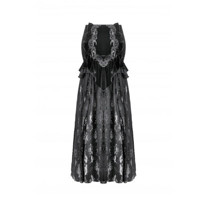 Dark in Love Gothic Maxi Skirt Lace Velvet Layered Black UK 8-22 - QHA UK