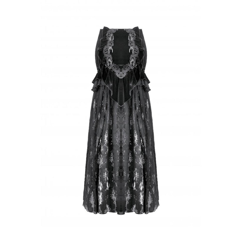 Dark in Love Gothic Maxi Skirt Lace Velvet Layered Black UK 8-22 - QHA UK