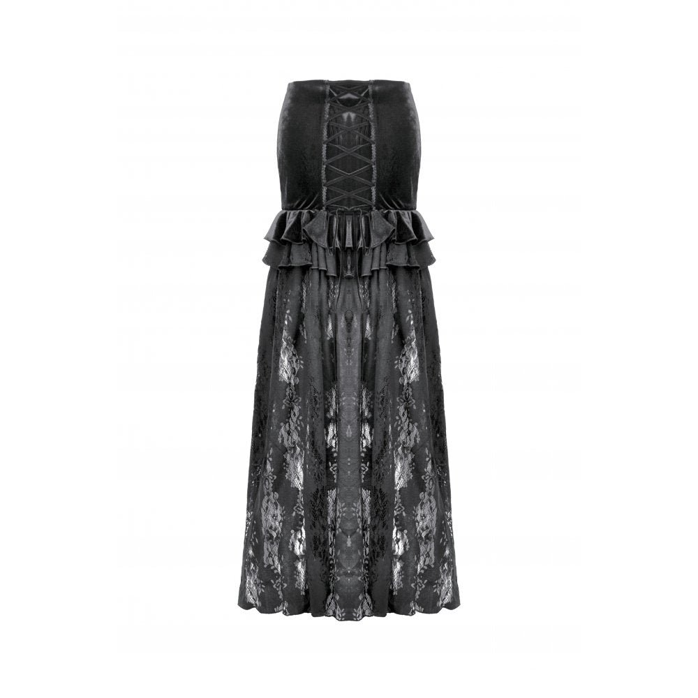 Dark in Love Gothic Maxi Skirt Lace Velvet Layered Black UK 8-22 - QHA UK
