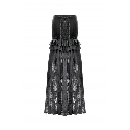 Dark in Love Gothic Maxi Skirt Lace Velvet Layered Black UK 8-22 - QHA UK