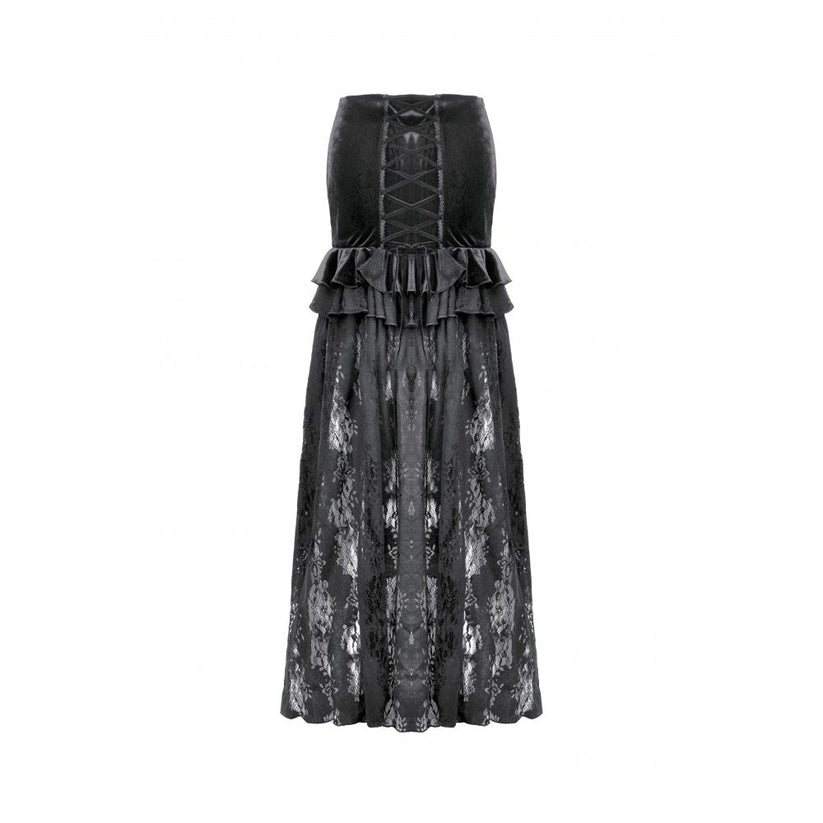 Dark in Love Gothic Maxi Skirt Lace Velvet Layered Black UK 8-22 - QHA UK