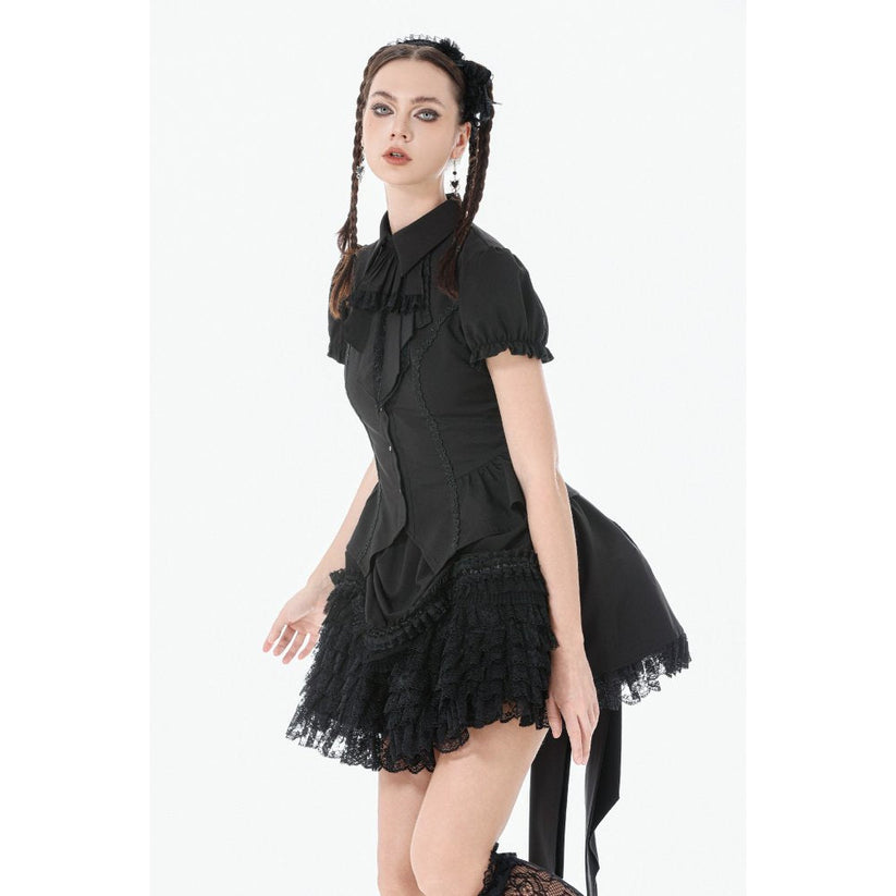 Dark in Love Women's Gothic Blouse Lace Waist-Shaping UK 8-22 - Waistband Detail - QHA UK