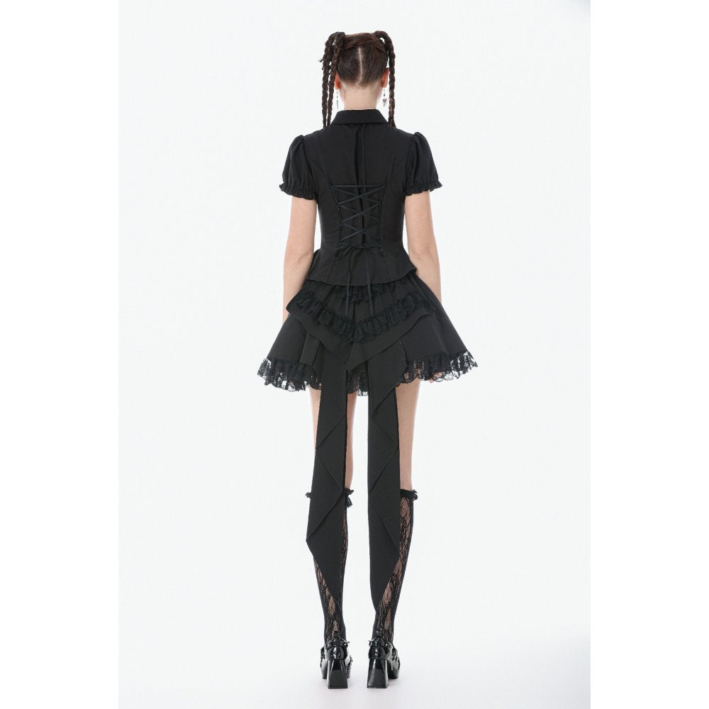 Dark in Love Women's Gothic Blouse Lace Waist-Shaping UK 8-22 - Waistband Detail - QHA UK