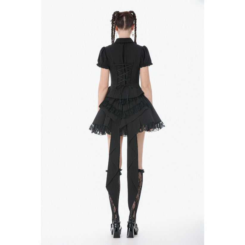 Dark in Love Women's Gothic Blouse Lace Waist-Shaping UK 8-22 - Waistband Detail - QHA UK