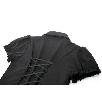 Dark in Love Women's Gothic Blouse Lace Waist-Shaping UK 8-22 - Waistband Detail - QHA UK