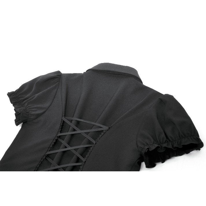 Dark in Love Women's Gothic Blouse Lace Waist-Shaping UK 8-22 - Waistband Detail - QHA UK
