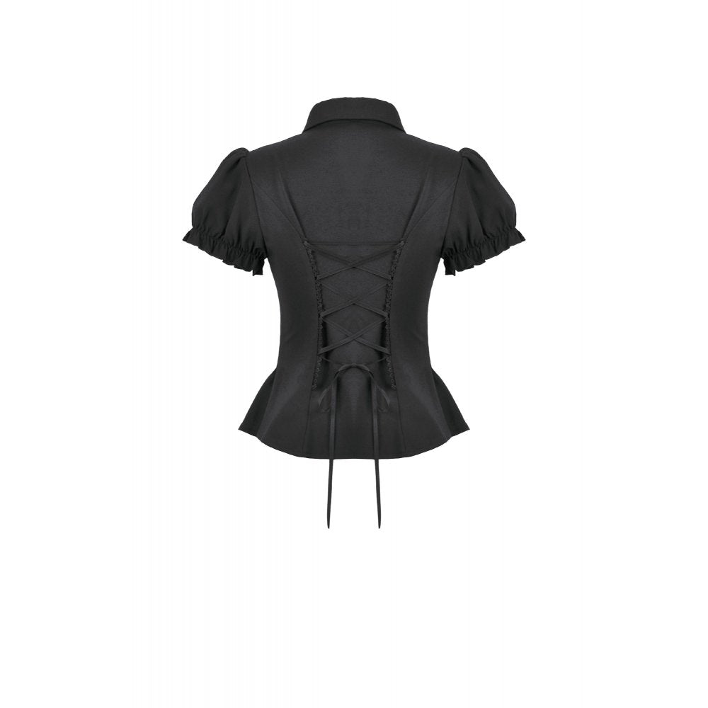 Dark in Love Women's Gothic Blouse Lace Waist-Shaping UK 8-22 - Waistband Detail - QHA UK