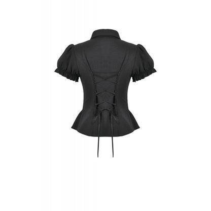 Dark in Love Women's Gothic Blouse Lace Waist-Shaping UK 8-22 - Waistband Detail - QHA UK
