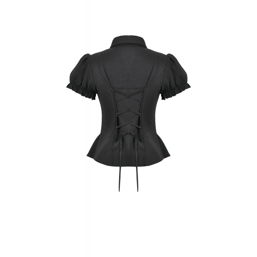 Dark in Love Women's Gothic Blouse Lace Waist-Shaping UK 8-22 - Waistband Detail - QHA UK