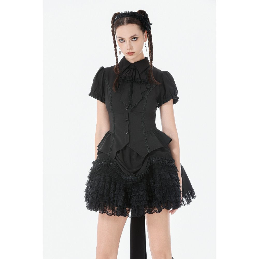 Dark in Love Women's Gothic Blouse Lace Waist-Shaping UK 8-22 - Waistband Detail - QHA UK