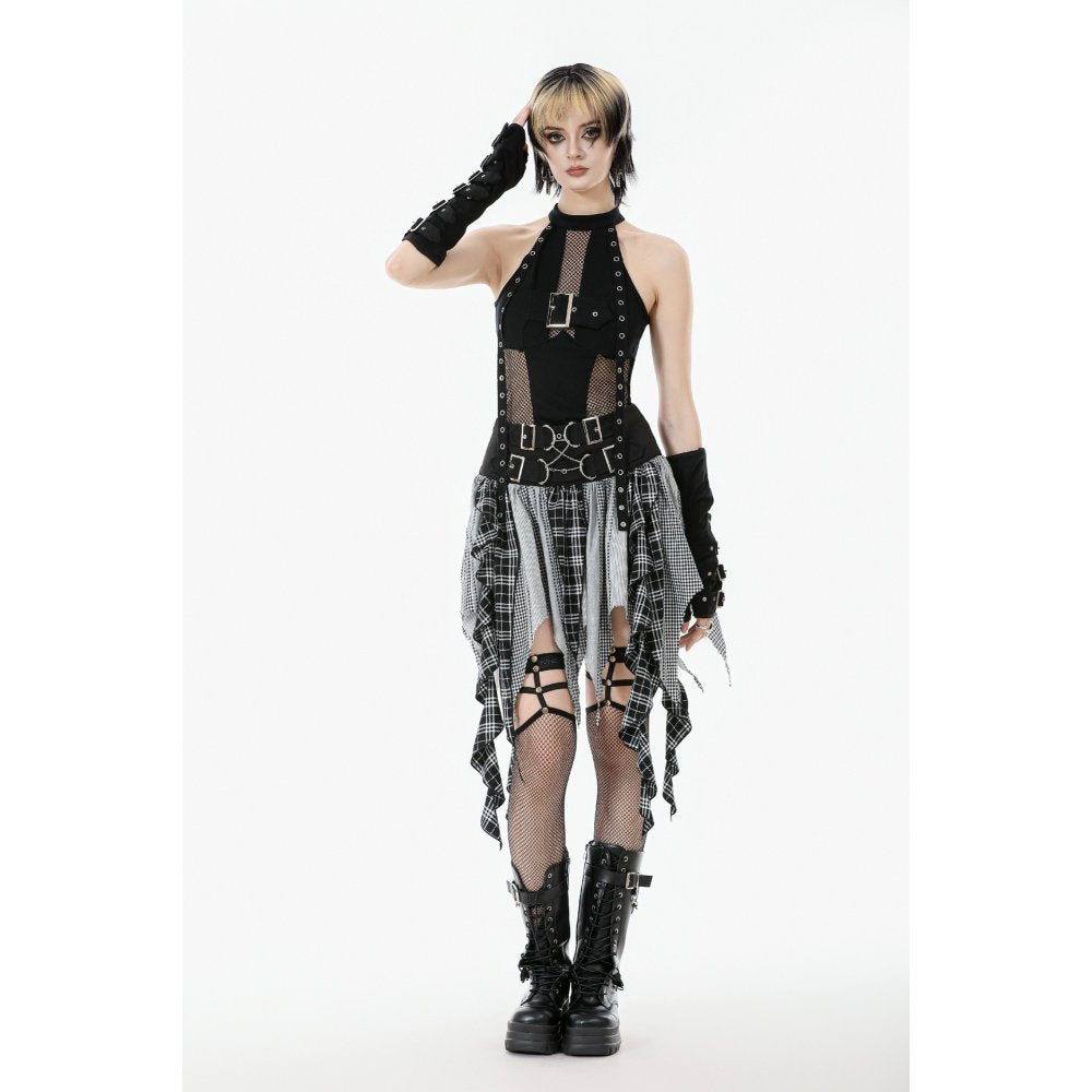 Dark in Love Women's Gothic Vest Top Mesh Panel Buckle UK 8-22 - Buckle Detail - QHA UK