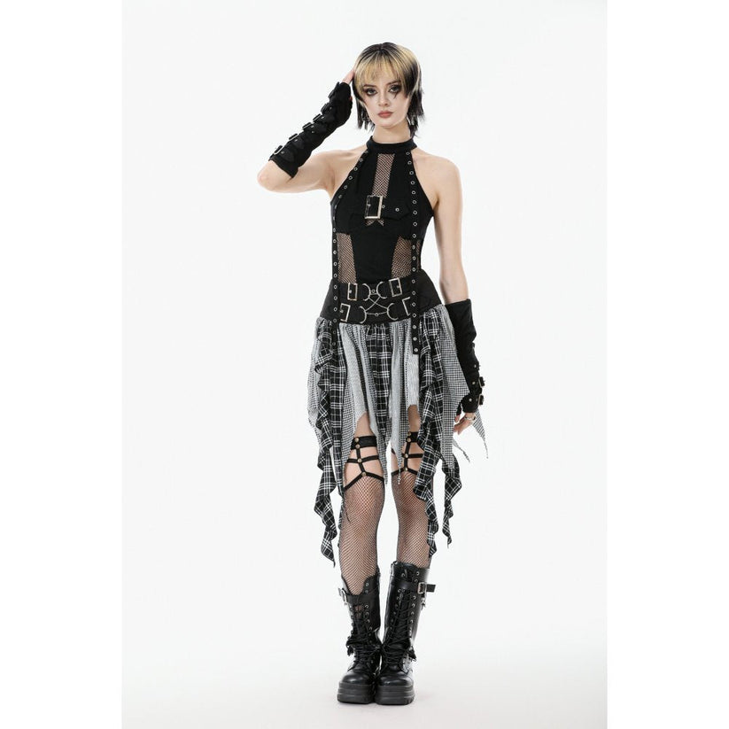 Dark in Love Women's Gothic Vest Top Mesh Panel Buckle UK 8-22 - Buckle Detail - QHA UK