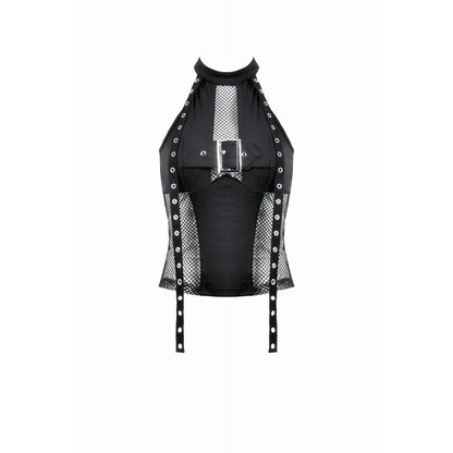 Dark in Love Women's Gothic Vest Top Mesh Panel Buckle UK 8-22 - Buckle Detail - QHA UK