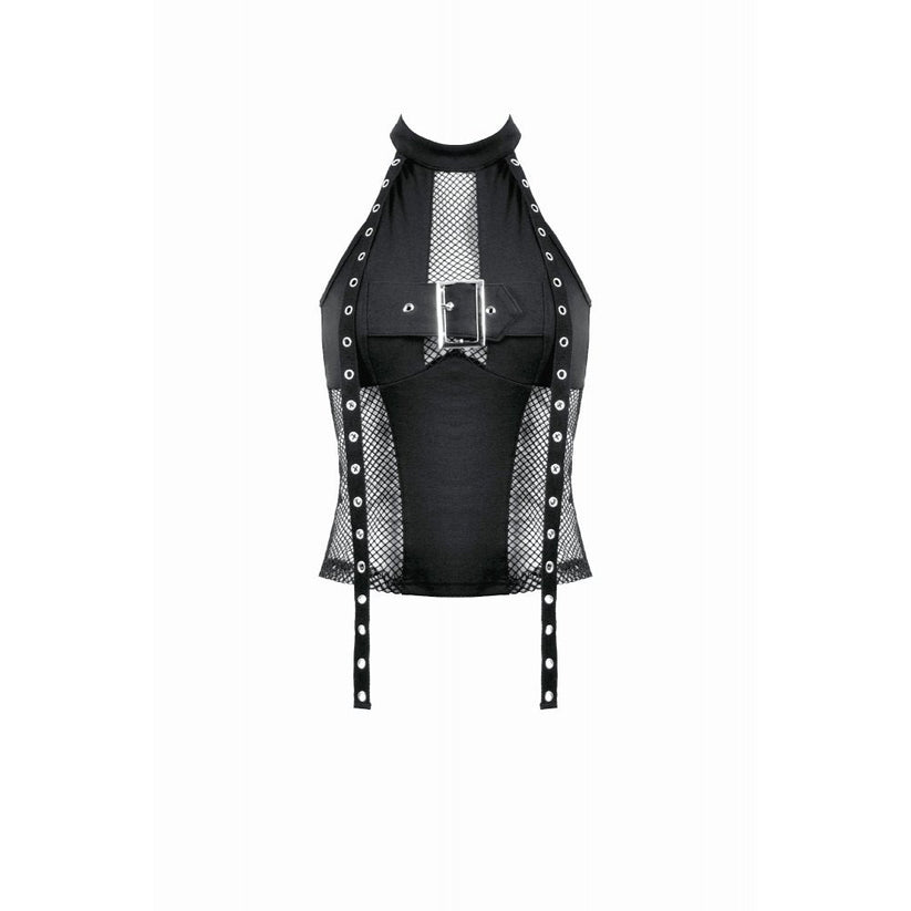Dark in Love Women's Gothic Vest Top Mesh Panel Buckle UK 8-22 - Buckle Detail - QHA UK