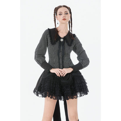 Dark in Love Women's Dark Academia Shirt Peter Pan Collar Lace Striped - Collar Detail - QHA UK