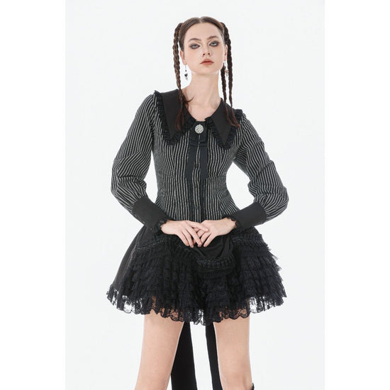 Dark in Love Women's Dark Academia Shirt Peter Pan Collar Lace Striped - Collar Detail - QHA UK