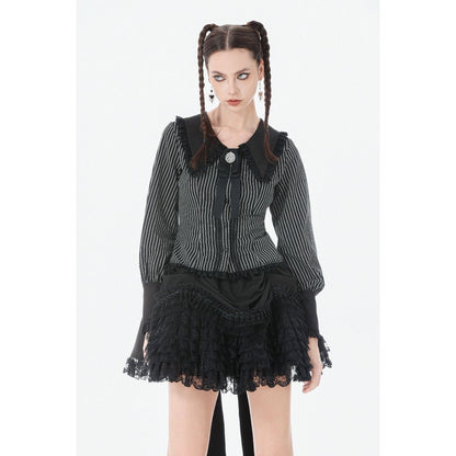 Dark in Love Women's Dark Academia Shirt Peter Pan Collar Lace Striped - Collar Detail - QHA UK