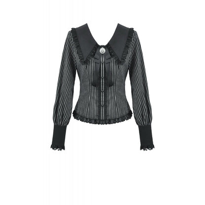 Dark in Love Women's Dark Academia Shirt Peter Pan Collar Lace Striped - Collar Detail - QHA UK