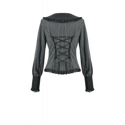 Dark in Love Women's Dark Academia Shirt Peter Pan Collar Lace Striped - Collar Detail - QHA UK