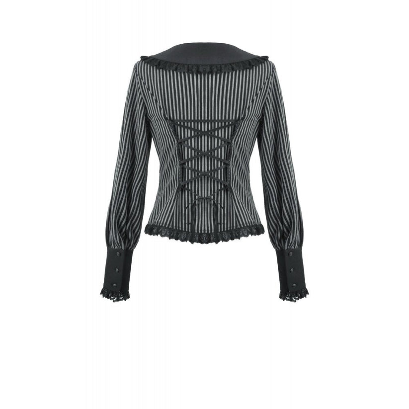 Dark in Love Women's Dark Academia Shirt Peter Pan Collar Lace Striped - Collar Detail - QHA UK