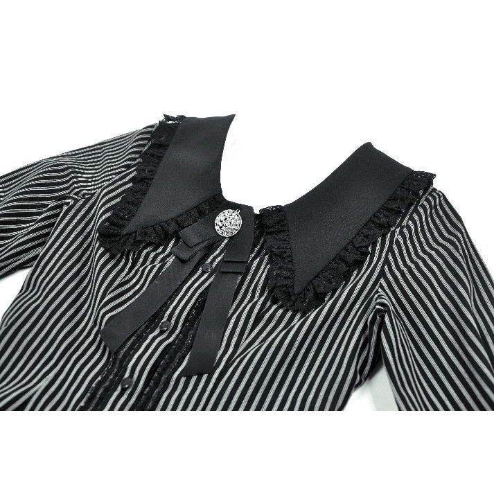 Dark in Love Women's Dark Academia Shirt Peter Pan Collar Lace Striped - Collar Detail - QHA UK