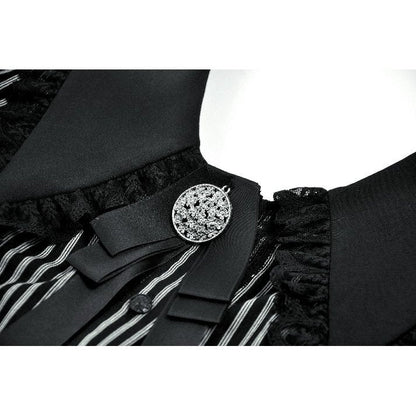 Dark in Love Women's Dark Academia Shirt Peter Pan Collar Lace Striped - Collar Detail - QHA UK