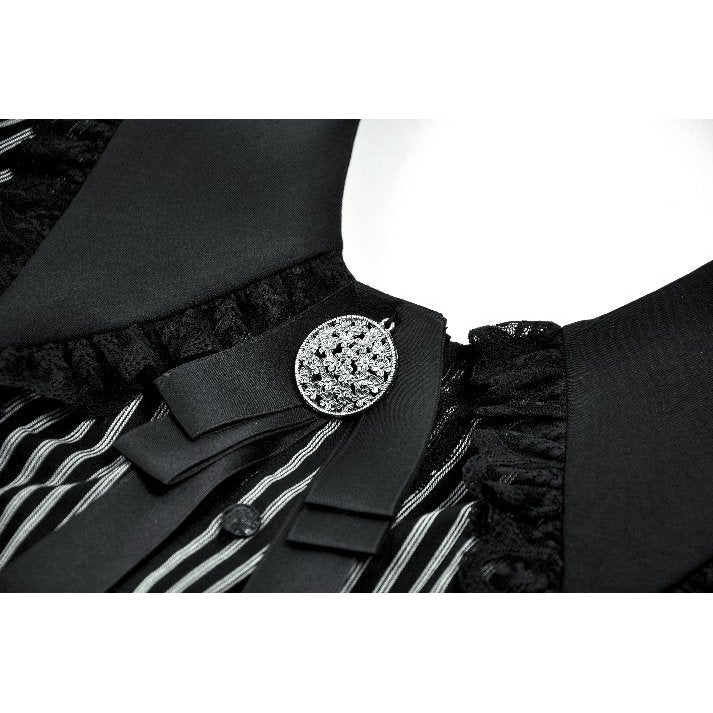 Dark in Love Women's Dark Academia Shirt Peter Pan Collar Lace Striped - Collar Detail - QHA UK