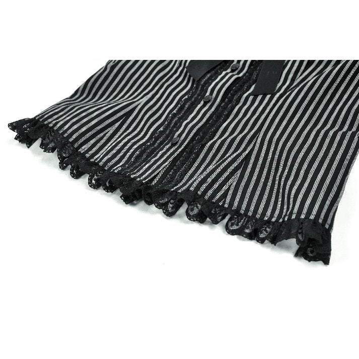 Dark in Love Women's Dark Academia Shirt Peter Pan Collar Lace Striped - Collar Detail - QHA UK