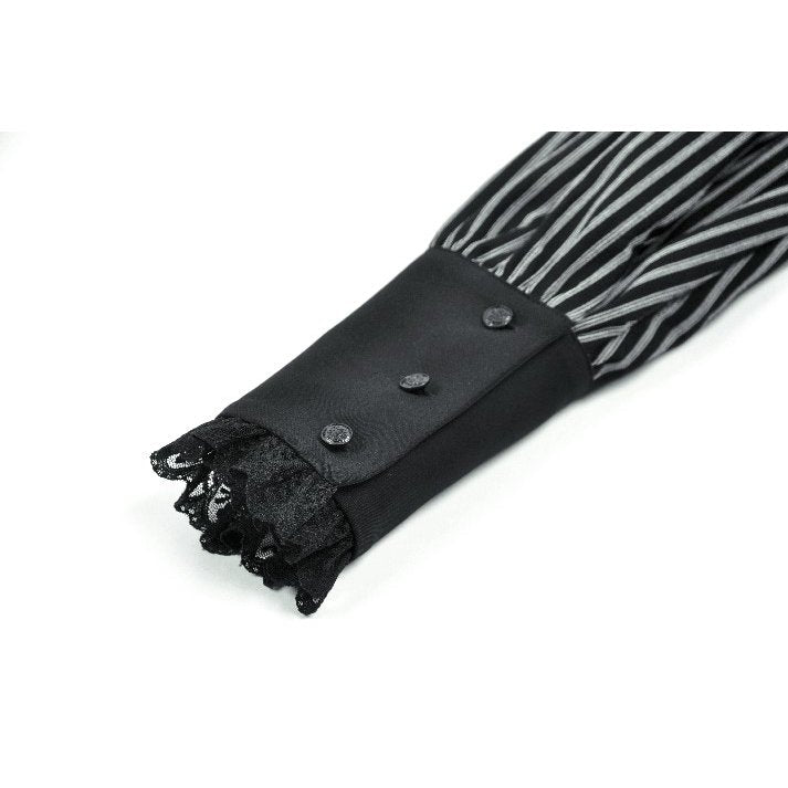 Dark in Love Women's Dark Academia Shirt Peter Pan Collar Lace Striped - Collar Detail - QHA UK