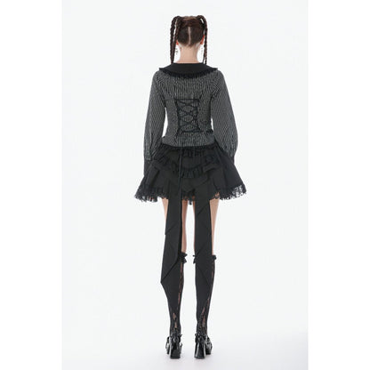 Dark in Love Women's Dark Academia Shirt Peter Pan Collar Lace Striped - Collar Detail - QHA UK