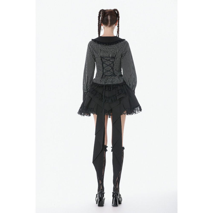 Dark in Love Women's Dark Academia Shirt Peter Pan Collar Lace Striped - Collar Detail - QHA UK