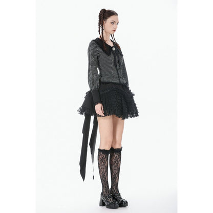 Dark in Love Women's Dark Academia Shirt Peter Pan Collar Lace Striped - Collar Detail - QHA UK