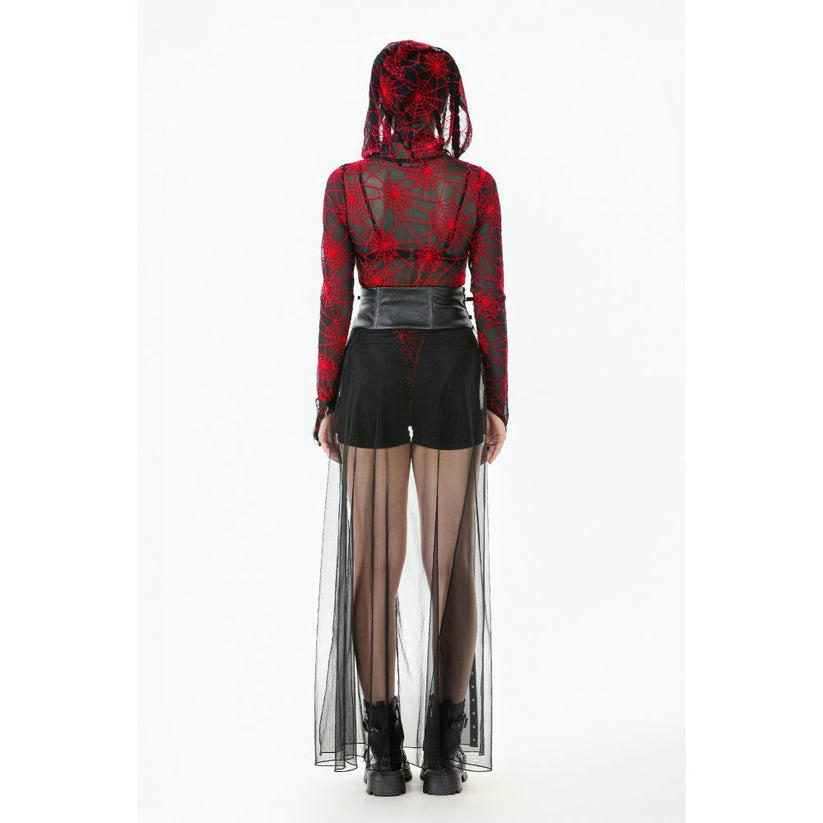 Dark in Love Women's Gothic Maxi Skirt Mesh with PU Waist Corset - Waistband Detail - QHA UK