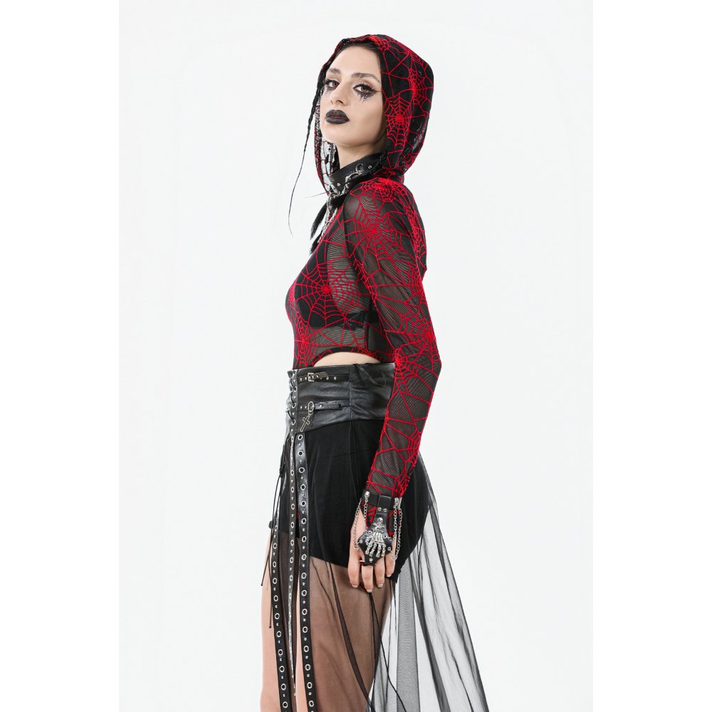 Dark in Love Women's Gothic Maxi Skirt Mesh with PU Waist Corset - Waistband Detail - QHA UK